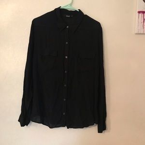 A.N.A. Black Button Up Long Sleeve Top Size Large